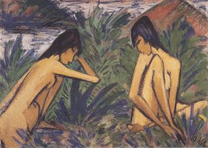 Zwei badende Mädchen, nackt, Otto Mueller - 1921