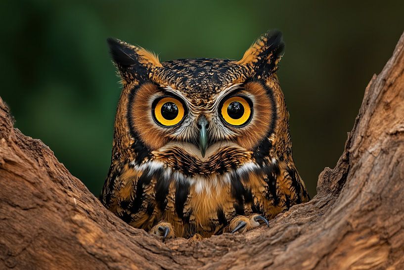 Gros plan d'un hibou majestueux perché sur une branche d'arbre par Beeld Creaties Ed Steenhoek | Photographie et images artificielles