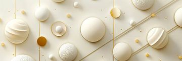 3D cirkels met witte en gouden accenten als panorama van Digitale Schilderijen