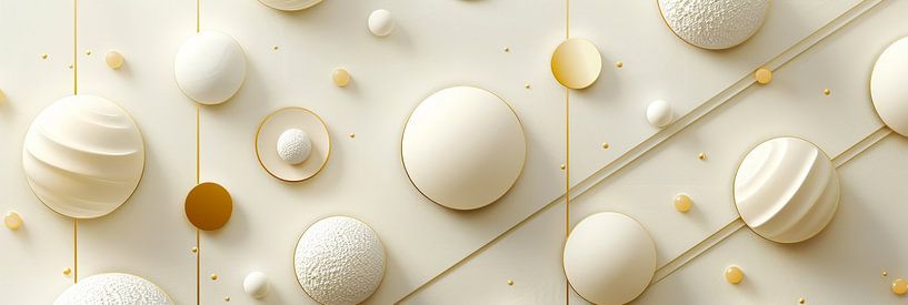 3D cirkels met witte en gouden accenten als panorama van Digitale Schilderijen