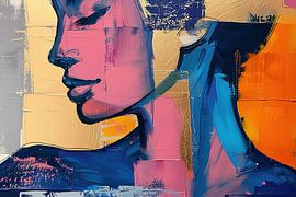 Vrouw Abstract | Minimalistisch Portret Vrouw Met Blauw van Blikvanger Schilderijen