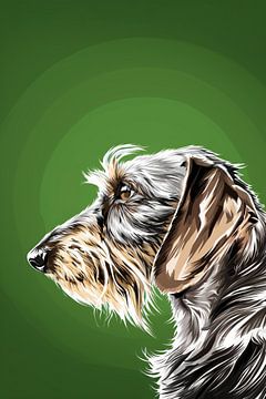 Ruwharige Teckel op Groene Achtergrond van Lauren Wilde
