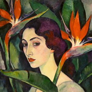 Claire - Porträt Malerei mit tropischen Blüten