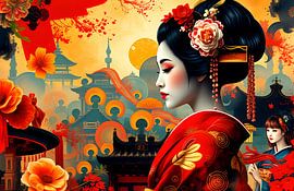 Japanische abstrakte Kunst Geisha