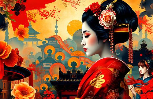 japanse abstracte kunst Geisha