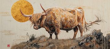 Scottish Highlander Cow | Scottish Highlander abstract painting by Blikvanger Schilderijen