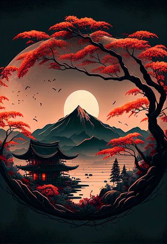 Kersenbloesemboom in het maanlicht