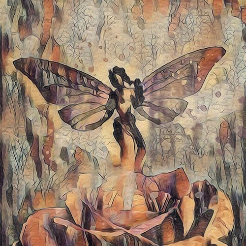 Fantasie elf - abstract werk - serie van zes in roestbruin en beige