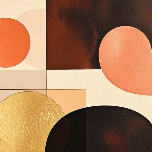 Abstract werk in bruin roze beige en goud