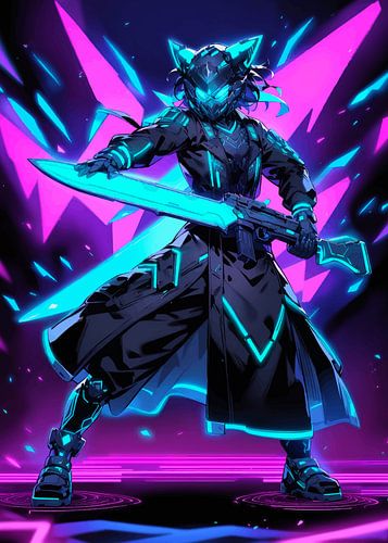 Anime meisje Samurai Cyberpunk 2