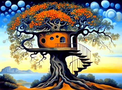 Cabane dans les arbres au bord du lac