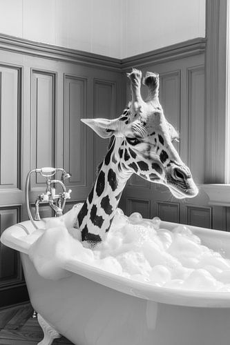 Sublieme giraffe in bad - Een unieke badkamerfoto voor je toilet