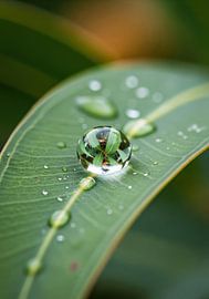 Water Droplets on Eucalyptus Leaf Reflecting Foliage by Markus Gann