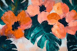 Bright flowers with green leaves by Poster Art Shop