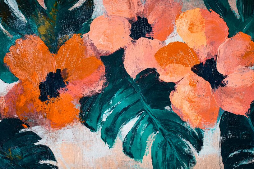 Bright flowers with green leaves by Poster Art Shop