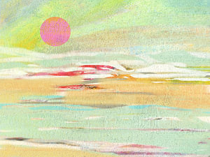 Landschaft Japandi Art 3 mit rotem Mond