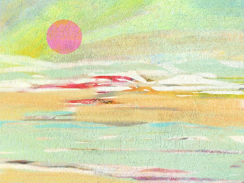 Landscape Japandi Art 3 with red moon by Claudia Gründler
