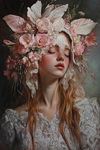 Elegante Dame in Blütenornamenten