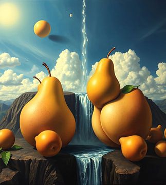 Kunst met fruit in het landschap Dali stijl van Egon Zitter