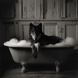 Wild wolf in bathtub - A fascinating bathroom picture for your WC by Poster Art Shop
