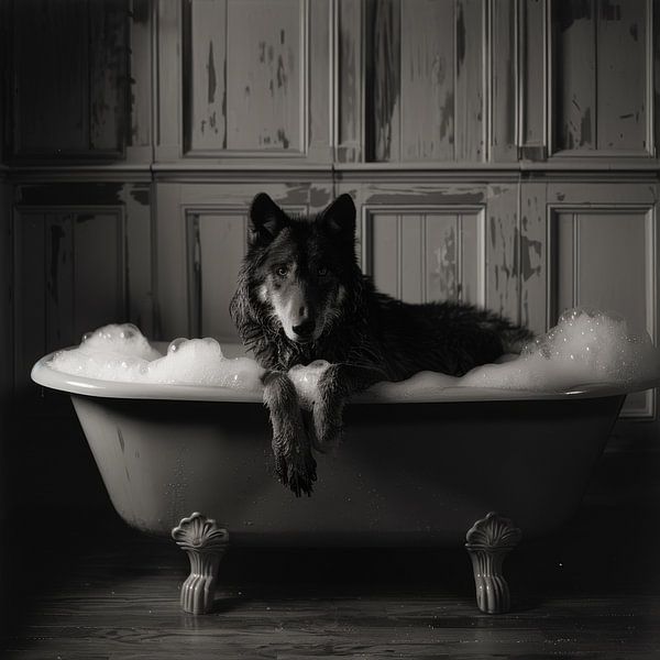 Wild wolf in bathtub - A fascinating bathroom picture for your WC by Poster Art Shop