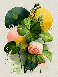 Flore pastel - Feuilles de lotus et cercles