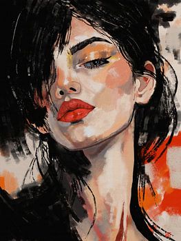 Red Velvet Gaze - Portrait de Femme Intense avec Lèvres Rouges