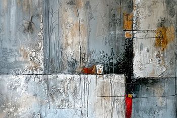 Geometrische Vlakken - Grijs Rood Mysterieus Schilderij