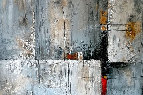 Geometrische Flächen – Grau-Rotes, geheimnisvolles Gemälde