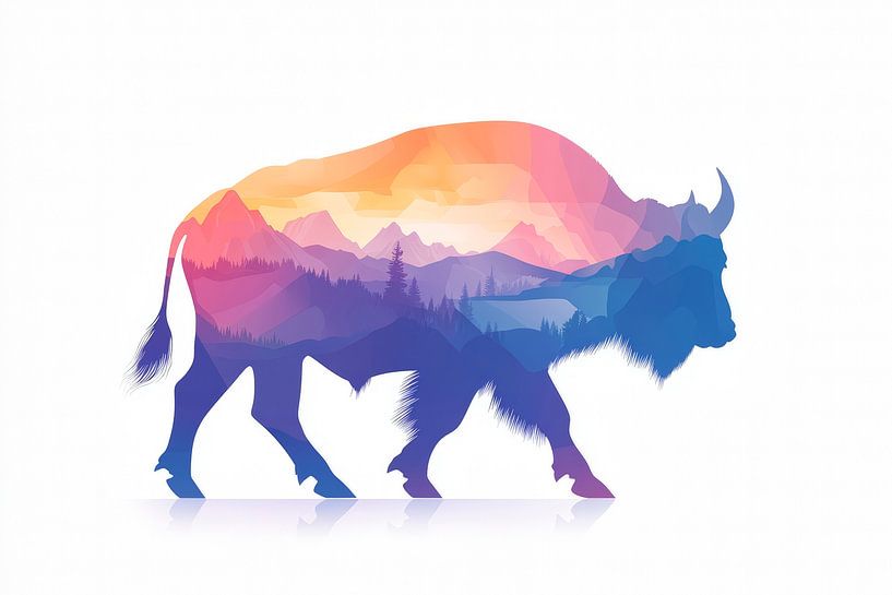 Bison mit Landschaft von Poster Art Shop