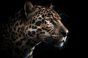 Jaguar Portret Zwarte Achtergrond van Digitale Schilderijen