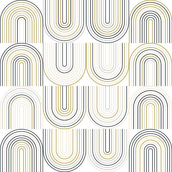 Retro industrial geometry  with  lines in pastel colors nr. 11 in gold, beige, grey, black by Dina Dankers