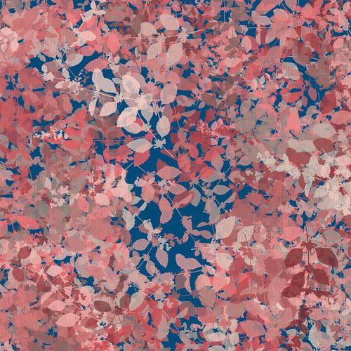Modern botanisch abstract. Bladeren in roze op blauw