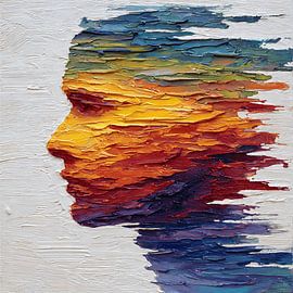 Une silhouette sans visage se fondant dans des souvenirs colorés sur Aden Pink Studio