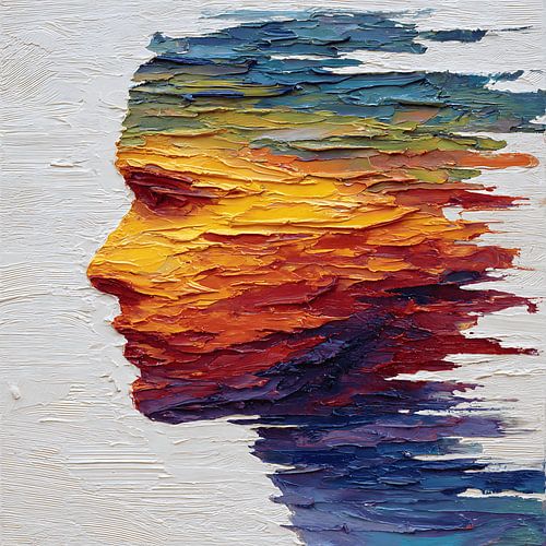 Une silhouette sans visage se fondant dans des souvenirs colorés