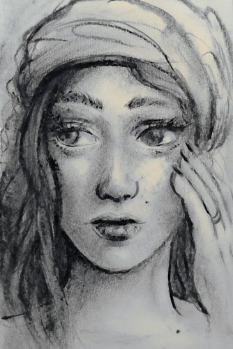 Houtskool portret vrouw