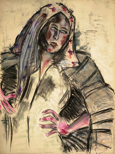 Frau mit Kopftuch in einem Porträt, Arno Nadel von Atelier Liesjes