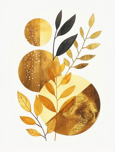 Abstract Geometric Botanical Design in Gold and Black