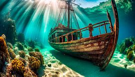 Verloren plaatsen schip onder water