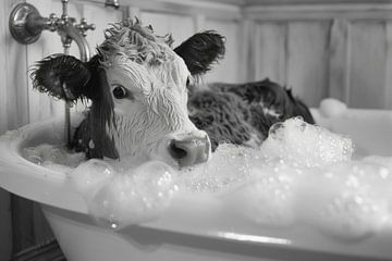 Vache dans la baignoire - Un tableau de salle de bain original pour vos toilettes sur Felix Brönnimann