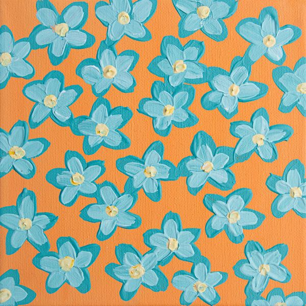 Flowers retero orange blue aqua by Bianca ter Riet