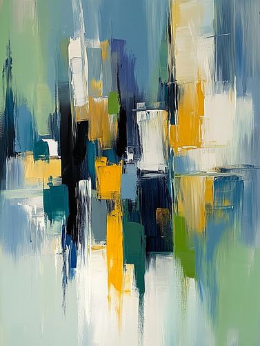 Abstracte kleurencompositie in blauw en geel