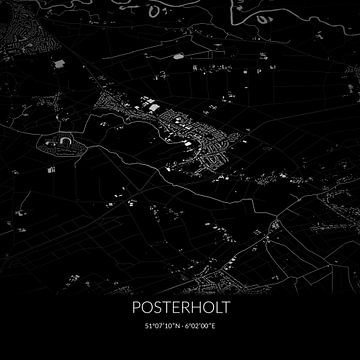 Black and white map of Posterholt, Limburg. by Rezona