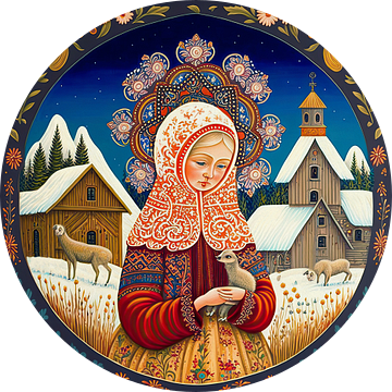 Folklore meisje in winter landschap van Vlindertuin Art
