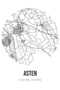 Asten (Noord-Brabant) | Landkaart | Zwart-wit van MijnStadsPoster