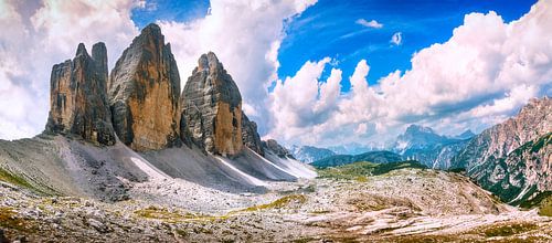 Panorama uitzicht Tre Cime di Lavaredo. Dolomiti, Italiaanse Alpen.