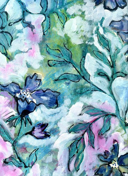 Bloemen en bladeren - pastel van Claudia Gründler
