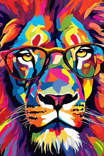 Kleurrijke leeuw met bril