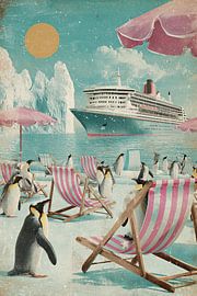 Antarctic Cruise Surprise – Humoristische Retro Travel Poster van BowiScapes - Fine Art en Urban Wandkunst