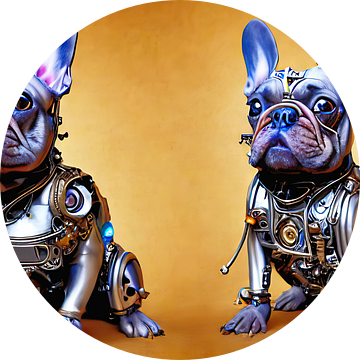 Futuristische Franse Bulldoggen in Cyborg-pakken van Frank Heinz